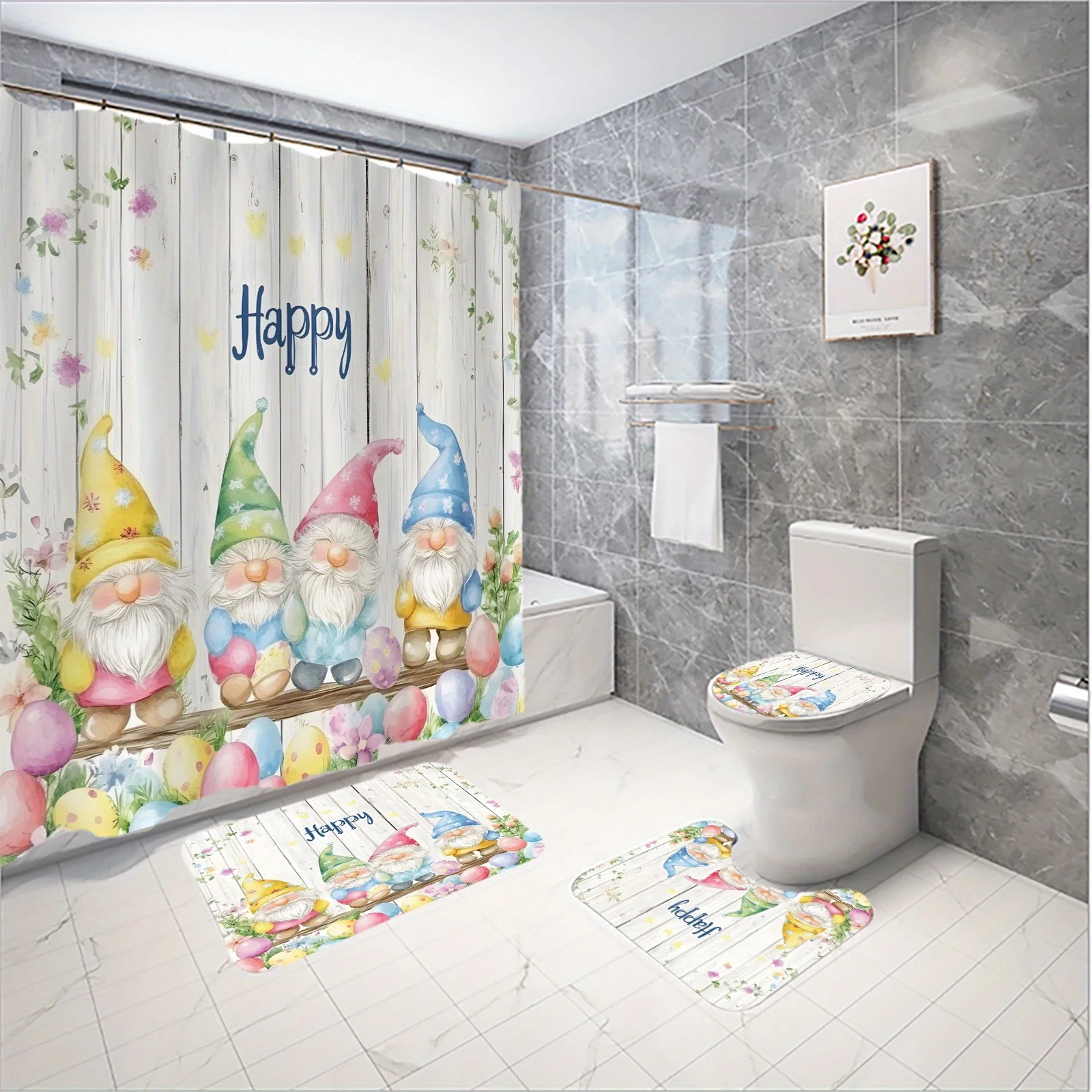 

4 шт., набор занавесок для душа с ярким рисунком эльфа, занавески для ванной комнаты, декоративная занавеска для ванной комнаты, напольный коврик