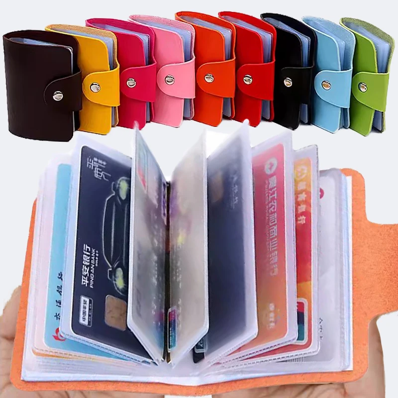 

24 Bits Slots PU Leather Pocket Bag Men Women Large Capacity Credit Card Wallet Fashion Cute Anti-theft Cards Holder Wallets