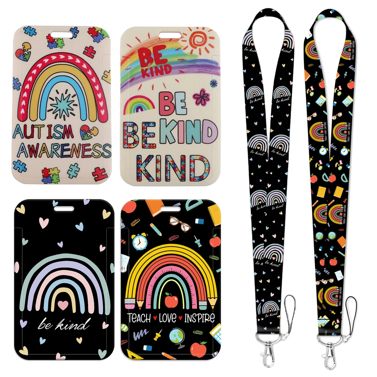 

Autism Awareness Rainbow Lanyards For Keys Chain ID Credit Card Cover Pass Mobile Phone Charm Neck Strap Badge Holder Gifts