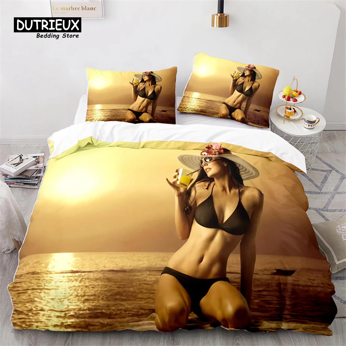 

Bikini Beach Bedding Set Sexy Buttocks Girl Duvet Cover Microfiber Hawaii Holiday Scenery Comforter Cover King Twin For Boy Girl