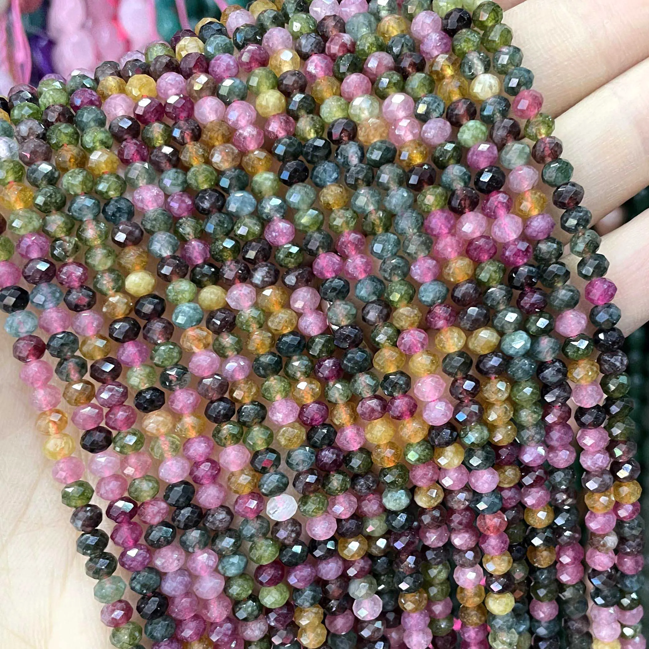 3x4MM Faceted Natural Stone Chalcedony Tourmaline Abacus Rondelle Spacer Beads For Jewelry Making Diy Bracelet Accessories