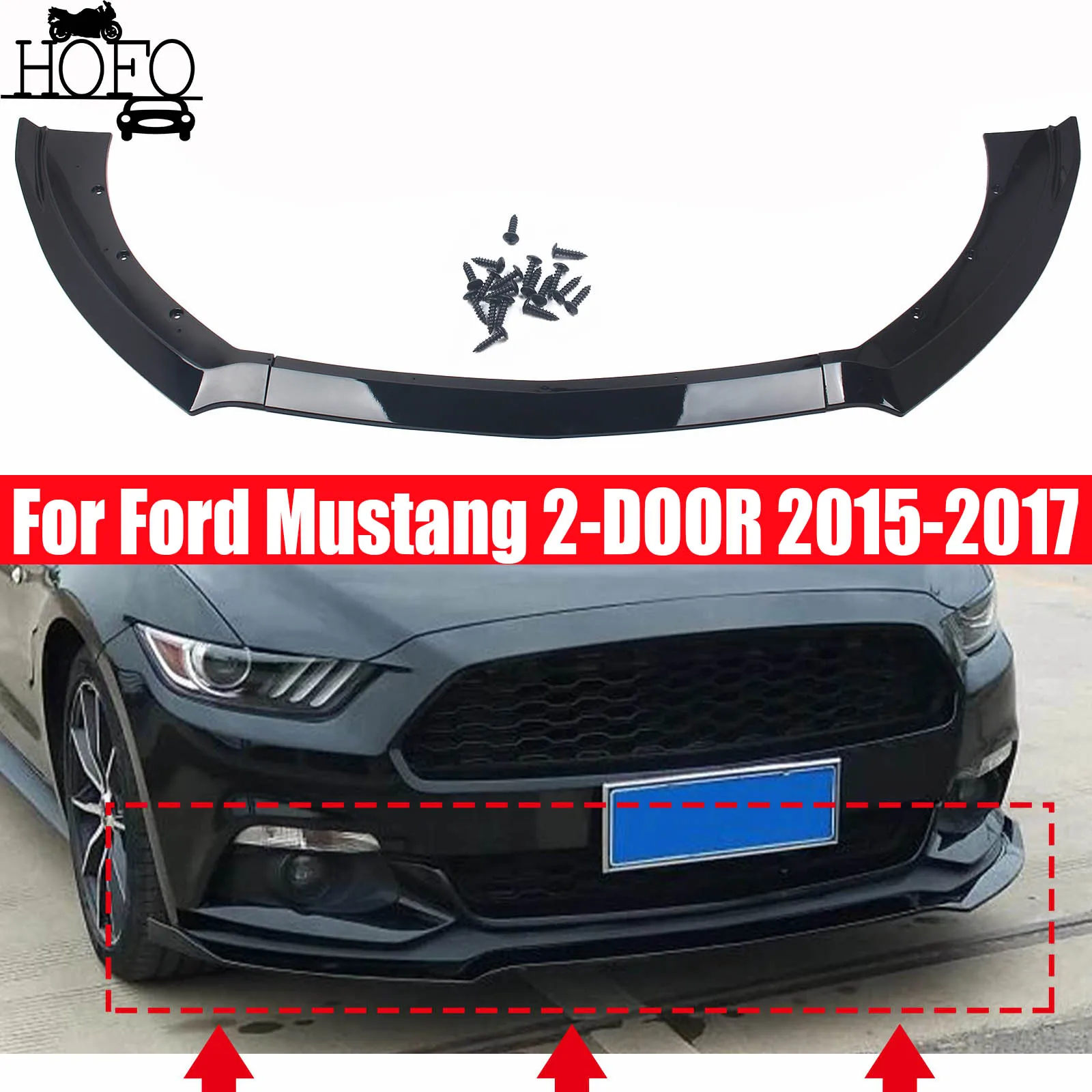 

3PCS Glossy Black Front Bumper Wing Body Kit Spoiler Lip For Ford Mustang 2015 2016 2017