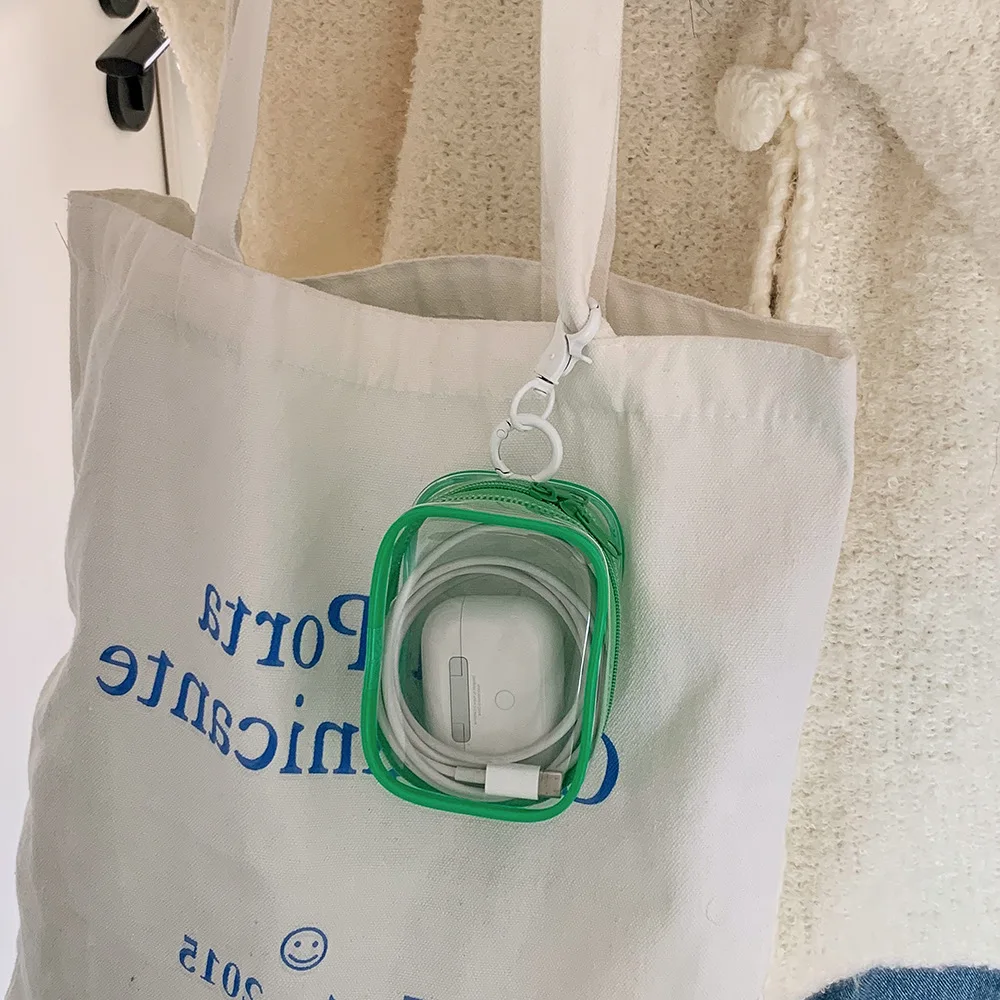 Transparent PVC Plush Dolls Storage Pouch Square Earphone Organizer Purse With Keychain Anime Cartoon Toy Display Protector Case