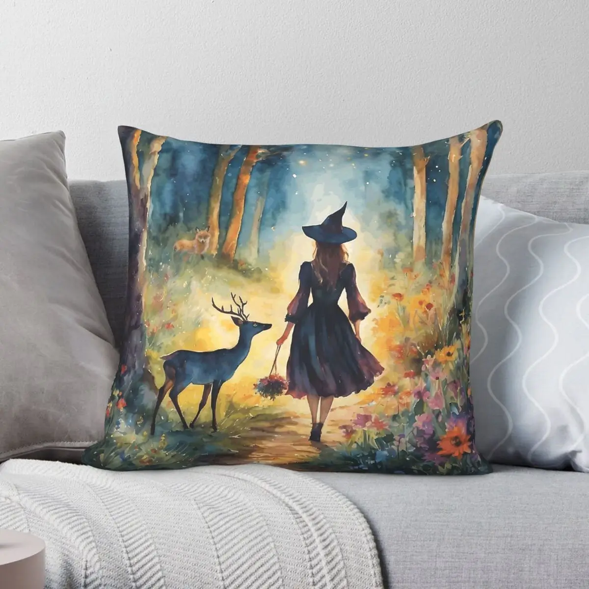 Enchanted Fairytale Woodland Magic Square Pillowcase Polyester Linen Velvet Creative Zip Decor Pillow Case Room Cushion Cover