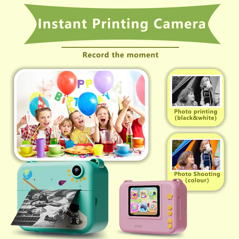 Aparat fotograficzny dla dzieci z natychmiastowym drukowaniem, podwójny aparat, ładowanie przez USB, zabawka z aparatem fotograficznym HD 720P dla maluchów, świąteczny prezent urodzinowy dla dziewcząt i chłopców