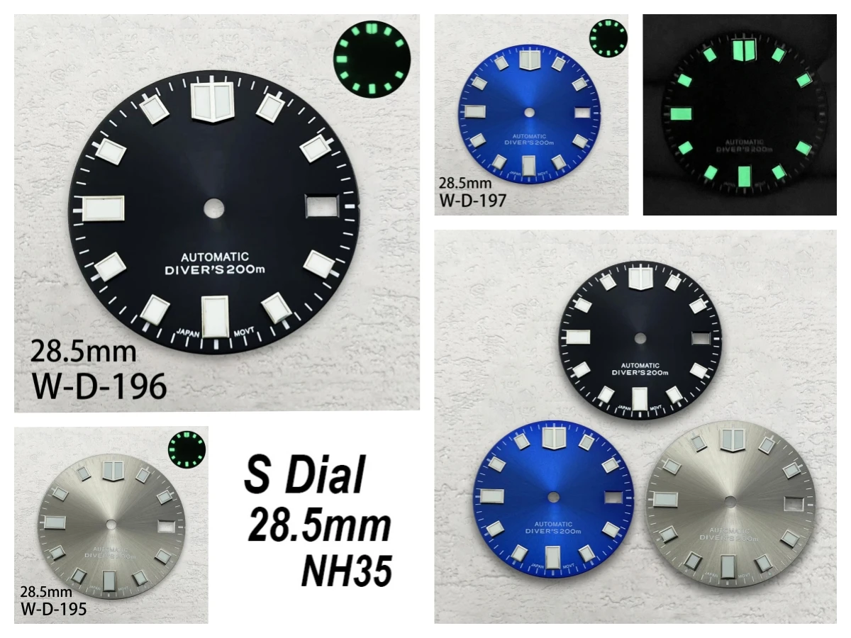 

28.5mm S Logo Sunray Dial Fit NH35/NH36/4R/7S Movement Green Luminous Diving High-Quality Watch Modification Accessories