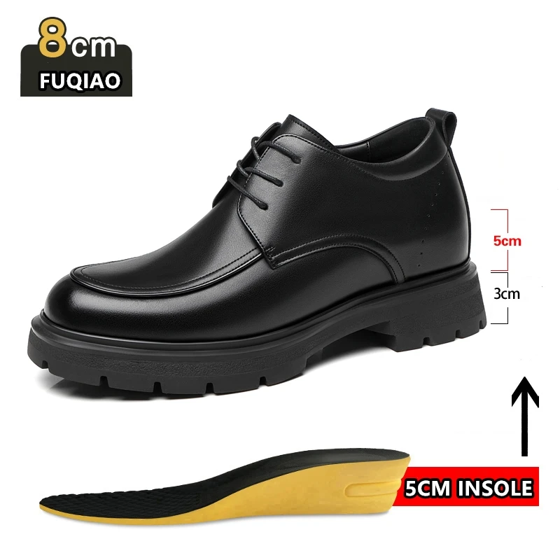 High Quality Men Invisible Heightened Shoes 3/6/8CM Thick Platform Genuine Leather Man Dress Shoes Casual Elevator Derby Shoes