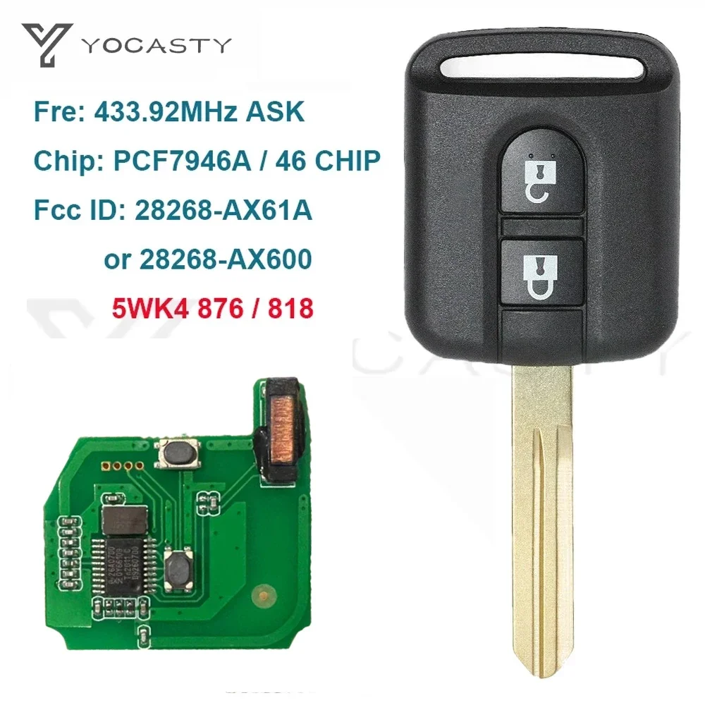 YOCASTY 5WK4 876 818 Remote Key Fob for  Navara Micra K12 Note Cabster Qashqai Elgrand X-TRAIL NV200 28268-AX61A AX600