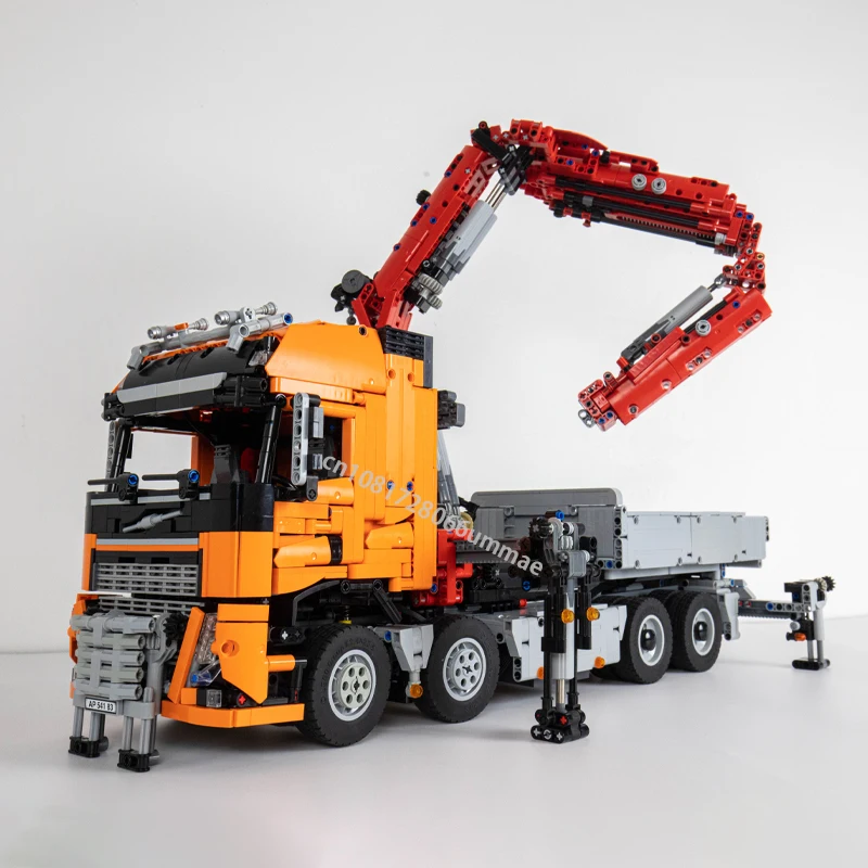 NEW MOC Truck FH16 750 8x6 With Crane Trailer Model Building Blocks DIY Vehicle Assemble Bricks Children Toys Birthday Gifts