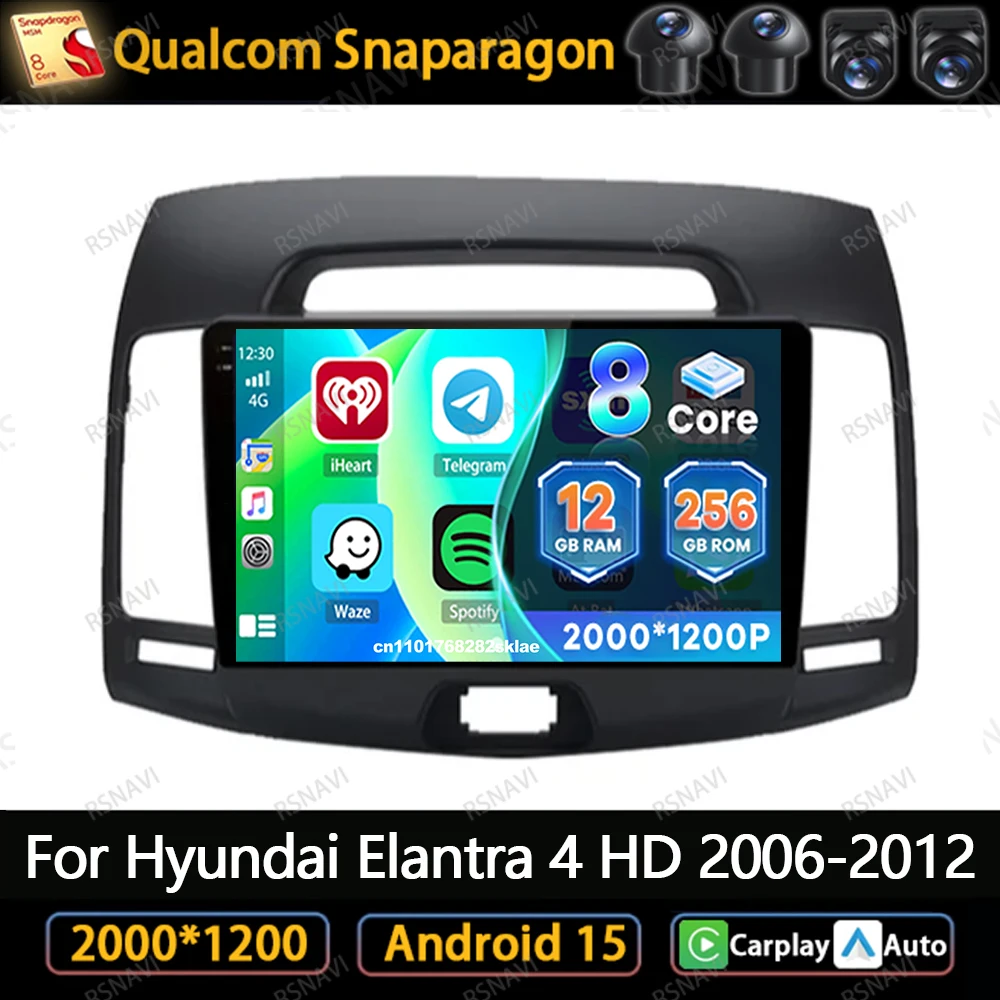 Android 15 Car Radio For Hyundai Elantra 4 HD 2006-2011 2012 RDS Autoradio Qualcomm 9/10 Inch DSP Wireless Systems WIFI+4G BT