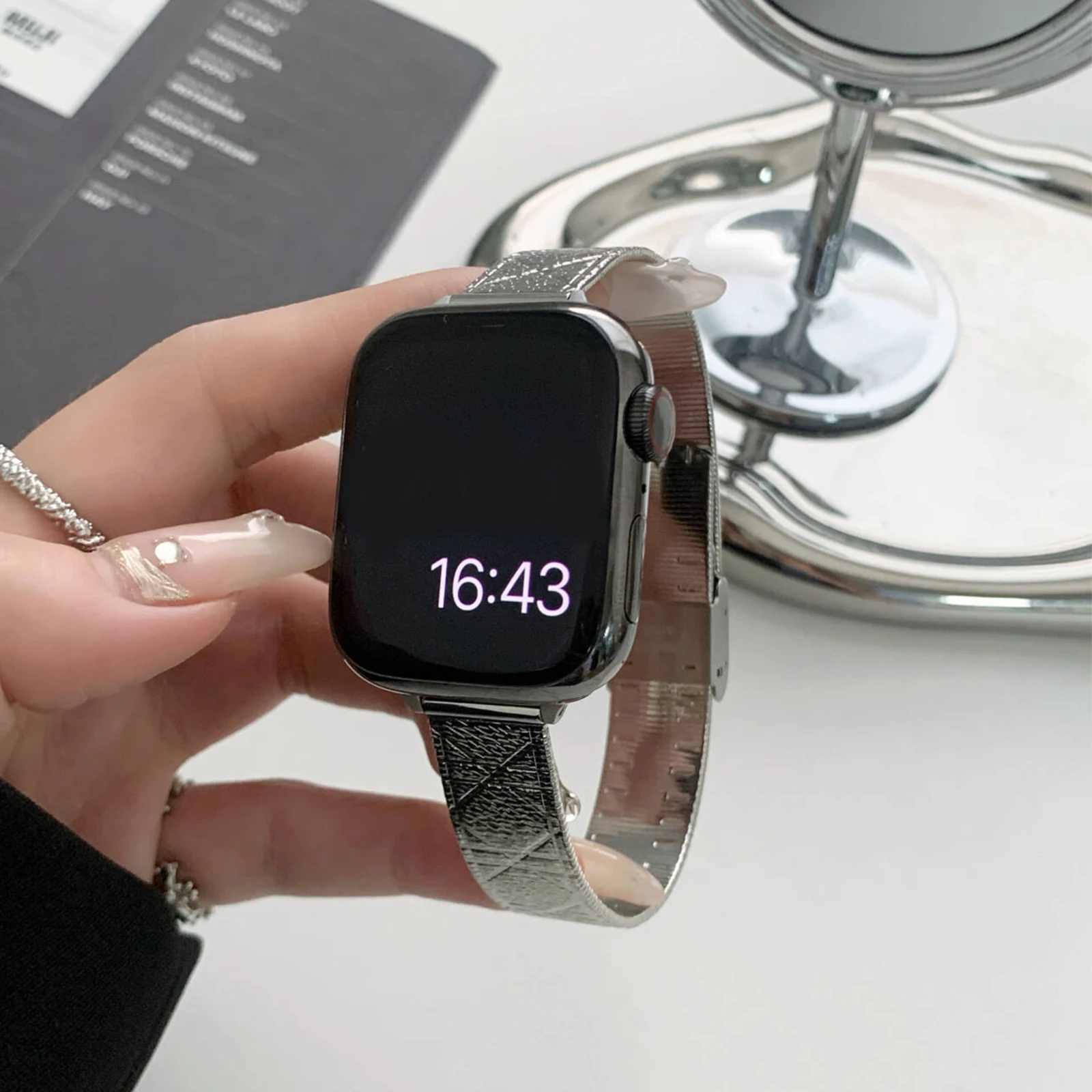 Tali jam tangan Stainless Steel untuk Apple Watch, rantai gelang logam Argyle 40 41 44 45 49mm