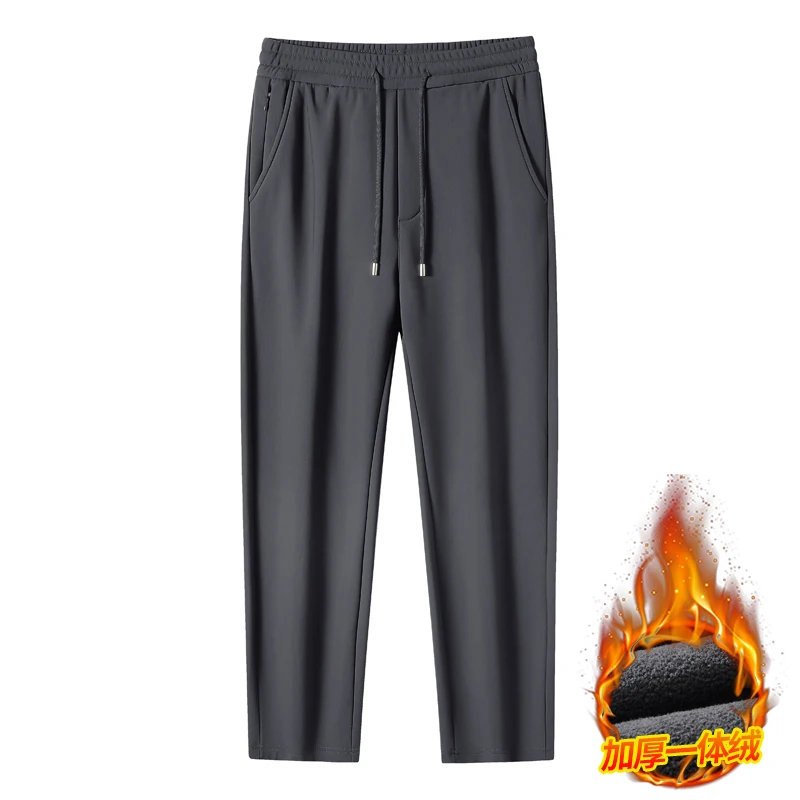 Big Size 9xl 8xl Winter Fleece Sweatpants Men Thicken Warm Jogger Pants Drawstring Elastic Zip Pockets Thermal Straight Trousers