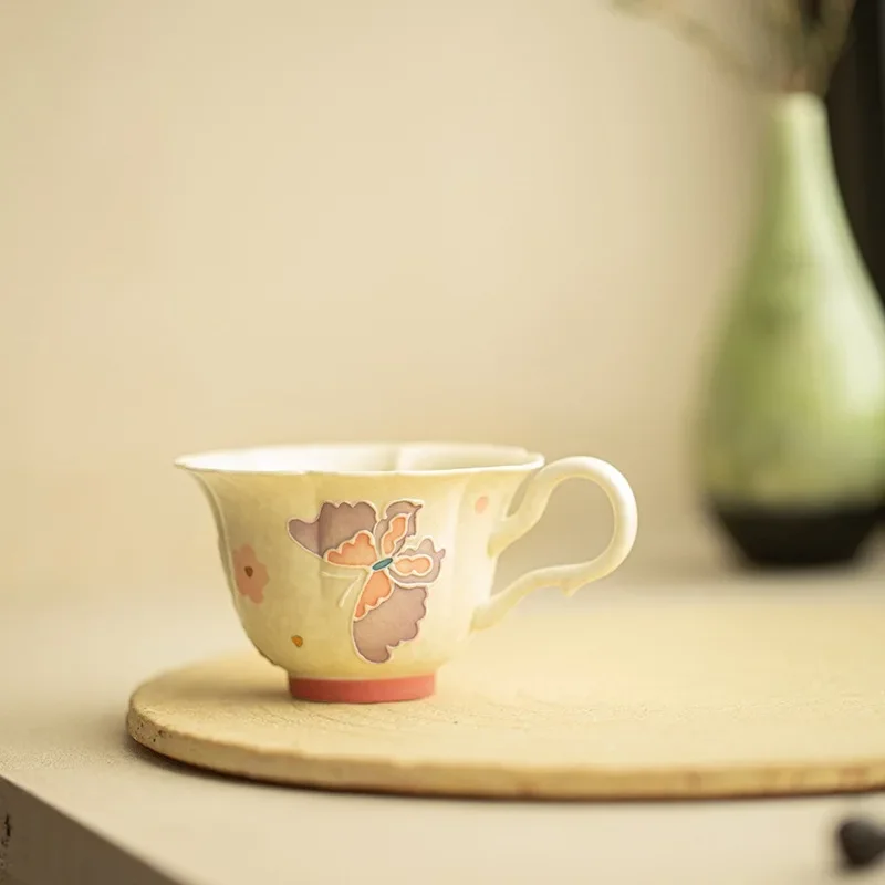 Chinese Ceramic Teacup Master Cup Rock Mine White Colored Butterfly Sprinkling Golden Language TeaCup Personal Special Tea Cup