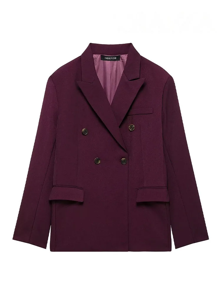HH Women's Spring Fashion Blazer Pants 2-Piece Suit Female Lapel Double-Breasted Suit Jacket+Pocket Zipper Pleated Trousers