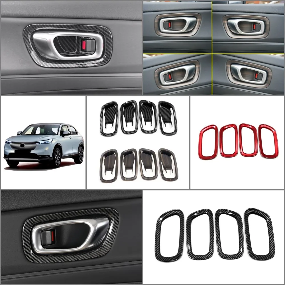 

Car Accessories ABS Carbon fiber Wood Grain Red Silvery Inner Handle Frame Door Bowl Sticker For Honda HRV HR-V Vezel 2022 2023