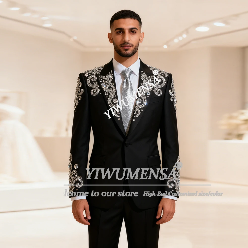 

Блестящие бусины и камни, костюмы, мужские комплекты из 2 предметов, однобортный пиджак, брюки, индивидуальный наряд для жениха, официальной вечеринки, свадьбы, смокинги