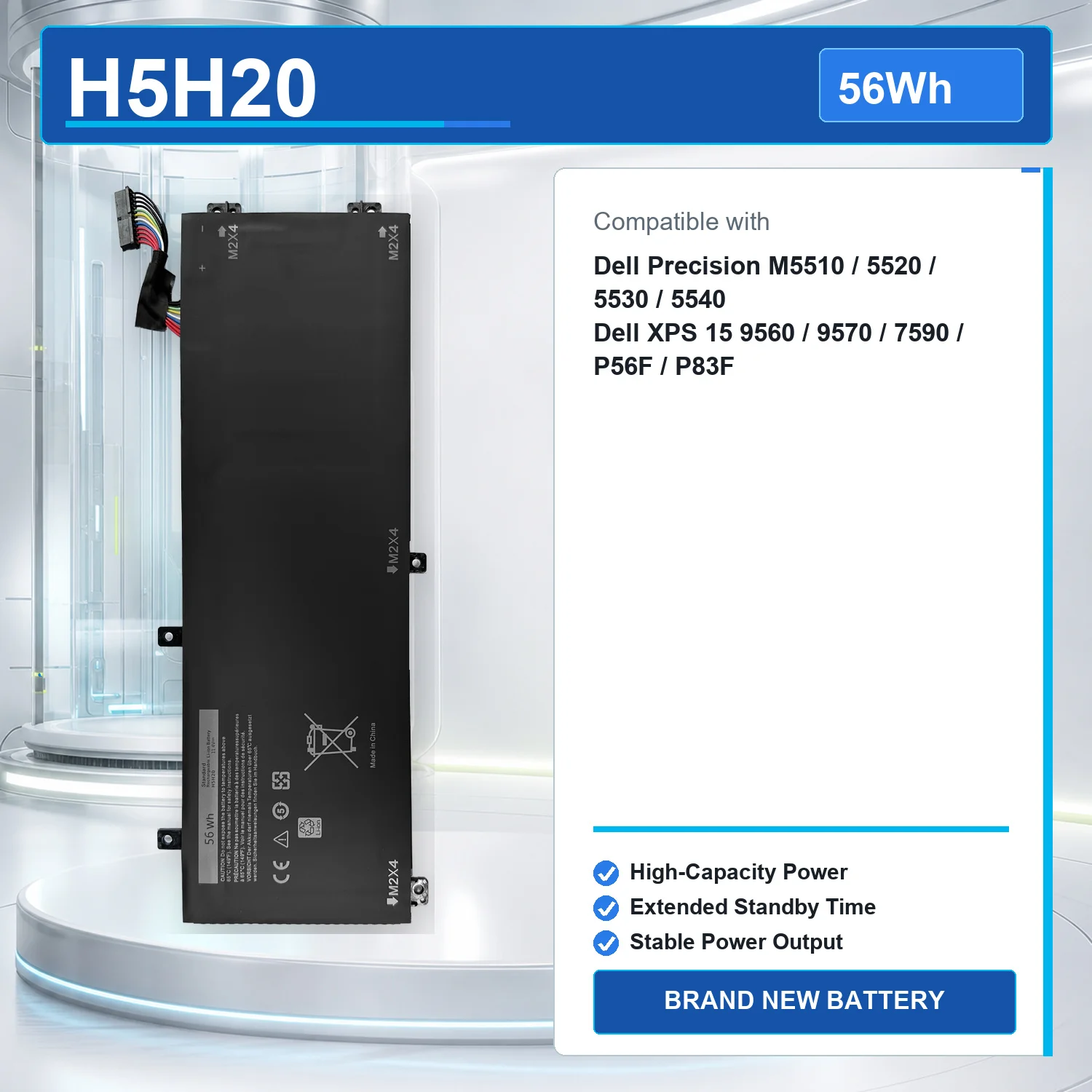 H5H20 11.4V 56Wh 4912mAh Laptop Battery For Dell Precision M5510 5520 5530 5540 XPS 15 9560 9570 7590 H5H20