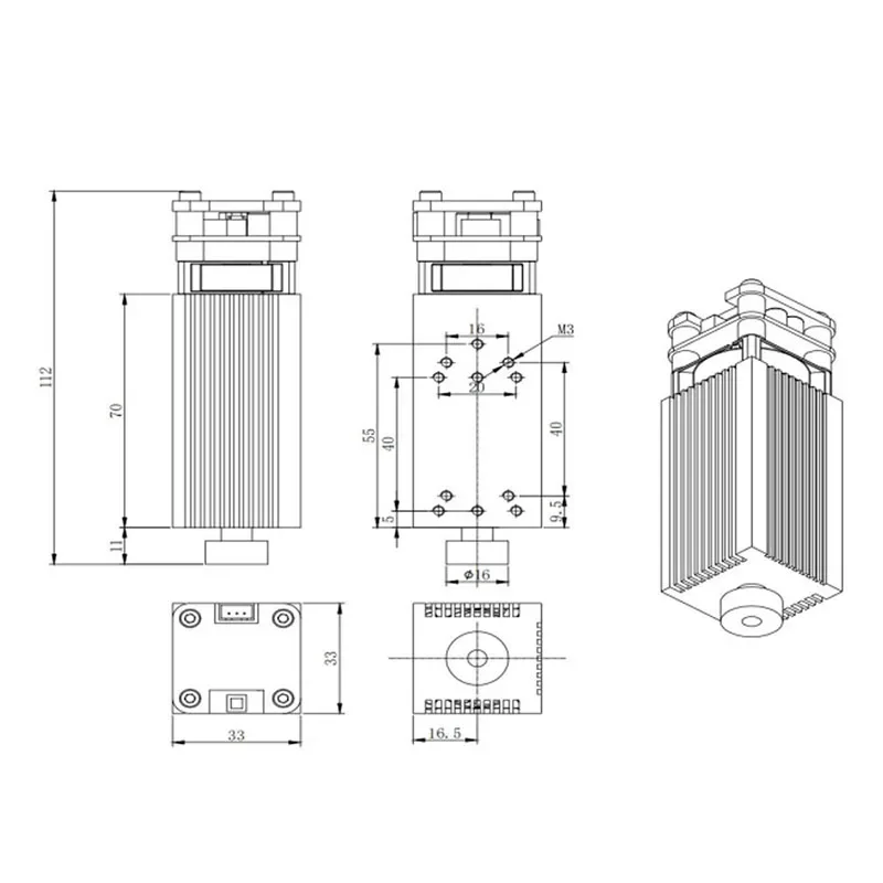 Imagem -04 - Módulo Azul de Gravação e Corte a Laser Ttl Controle Pwm Tubo Diodo Óculos Ajustar o Foco 25 w 35 w 55 w 450nm 33 mm