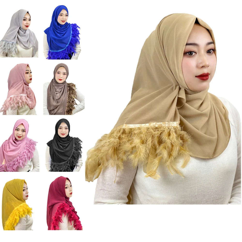 

Muslim Solid Color Feather Wrap Head Turban Chiffon Soft Ladies Shawl Robe Dress Turban Ladies Robe Shawl Turban Instant Arabic