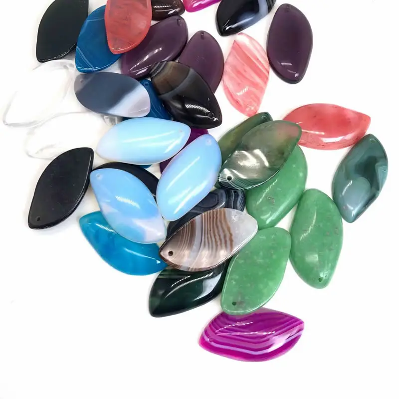 Natural Stone Pendant Leaf shape Agate crystal Quartz Charms For Jewelry DIY Necklace Bracelet Earring Accessories Making