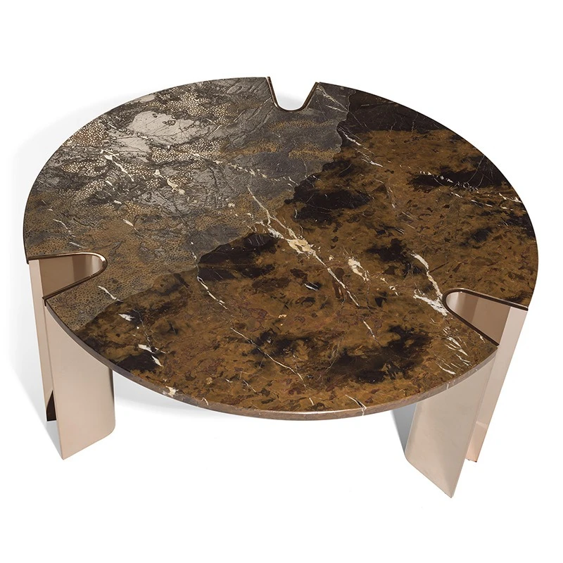 

Marble relief coffee tab le combination Internet celebrity Itali an minim alist me tal rou nd designer low table