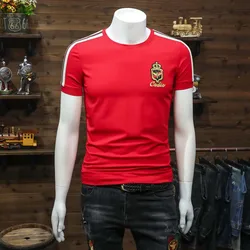 T-shirt męski 7xl osobowość modne ciężkie koszulki rękodzieło diamenty rendy Fashion Slim Fit z krótkim rękawem czarne bluzki odzież męska