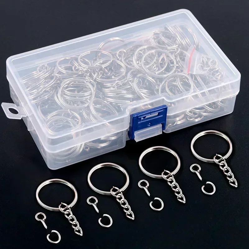 200pcs Metal Blank Keyring Keychain Split Rings Keyfob Key Rings Lobster Clasp Key Chain Key Pendant Ring Stainless Steel Rings