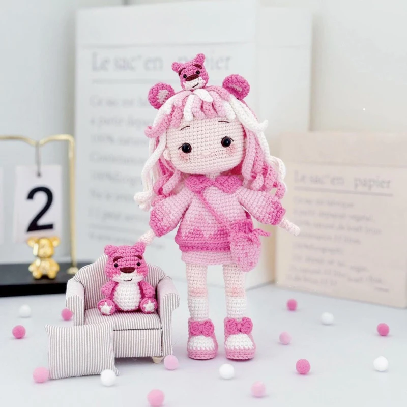 

Handemade Knitting Amigurumi Girl Doll Crochet DIY Hook Yarn Materials Set Kit Crochet Pattern In English Girl Birthday Gifts