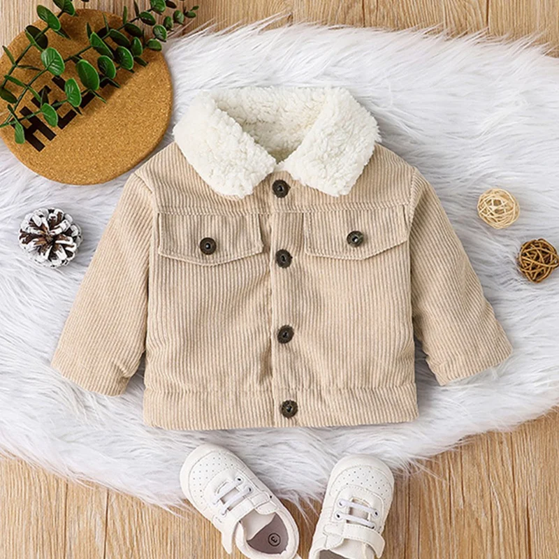 

Winter Children Jacket Solid Warm Corduroy Fleece Thicken Coats Toddler Casual Fashion Lapel Soft Outerwear Kids Clothes