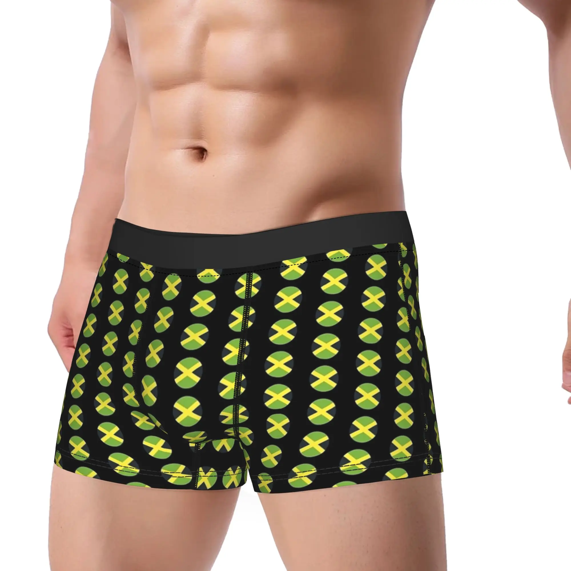 Round Jamaican Flag Boxer Brief  Underwear Quality Men's Novelty Trunk Customs Plus Size Panties