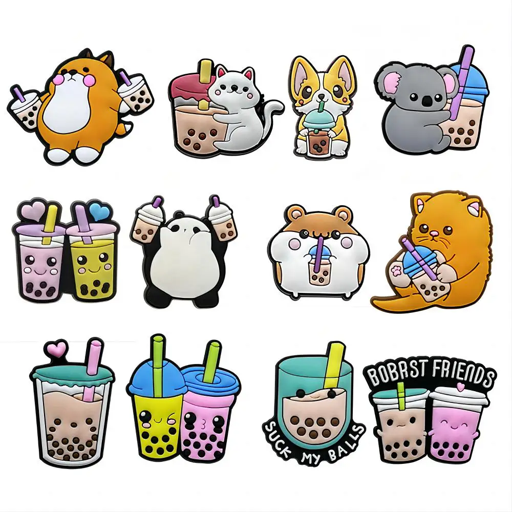 10-20pcs/set Milk tea Coffee Prime Bottle Shoe Charms Designer for Shoe  Accessories for Classic Clog Kids Gifts