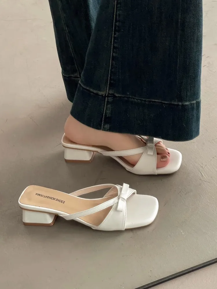 

Женские босоножки на плоском каблуке с узлом, летняя уличная одежда, удобные слипоны из воловьей кожи первого слоя