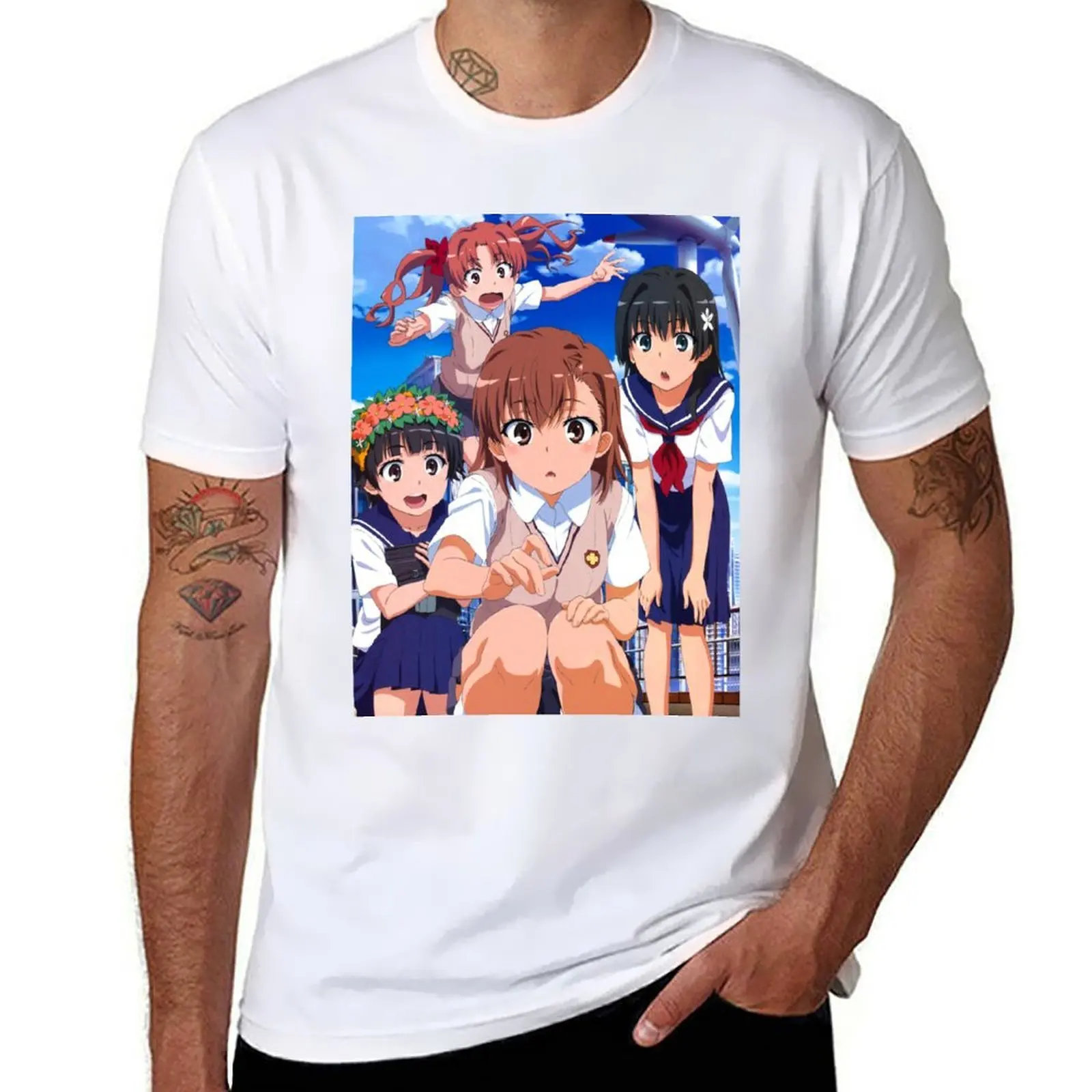 

Toaru Kagaku - Misaka Mikoto, Shirai Kuroko, Saten Ruiko, Uiharu Kazari T-Shirt man graphic t shirt man t shirts cotton T-Shirt