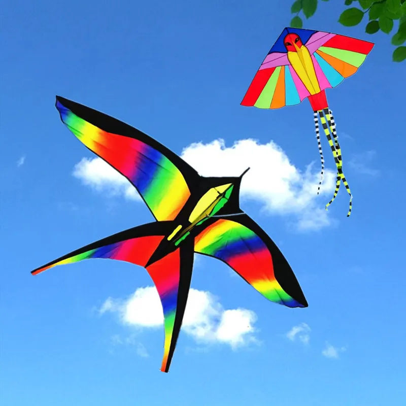 Großer Regenbogen-Vogel-Drachen für Kinder, Drachen, Nylon-Spielzeug, fliegender Drachen, Kinder-Drachenlinie, Kinder-Außen-Fliegen-Drachen, Schmetterlinge, fliegendes Luftgewehr