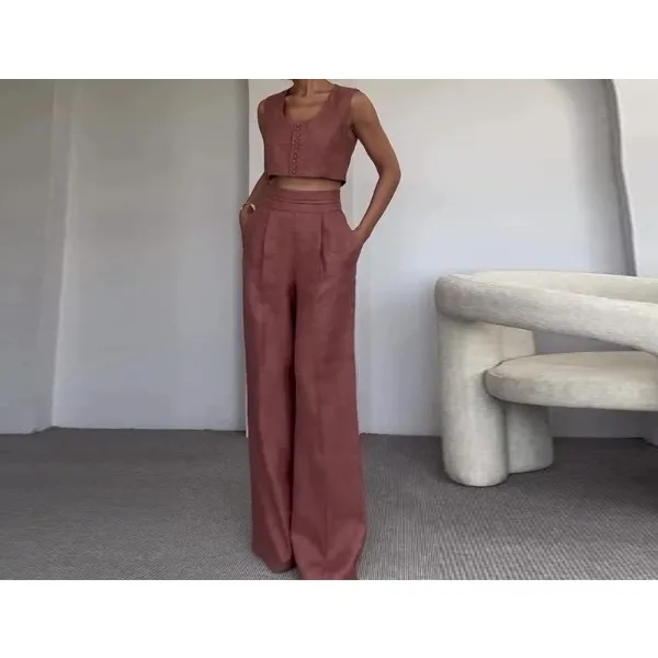 

Stylish Pants Sets Women Summer 2025 Flare Long Drop Trousers Office Casual Slim Straight Bell Bottom Tank Top and Pants Suit