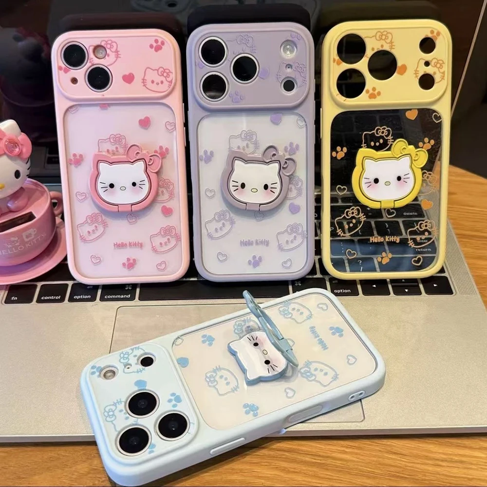 Niedliche Katzen-Handyhülle mit Halterung für Apple iPhone 17 16 15 14 Plus 13 12 11 Pro Max K-Kitties Capa Cover