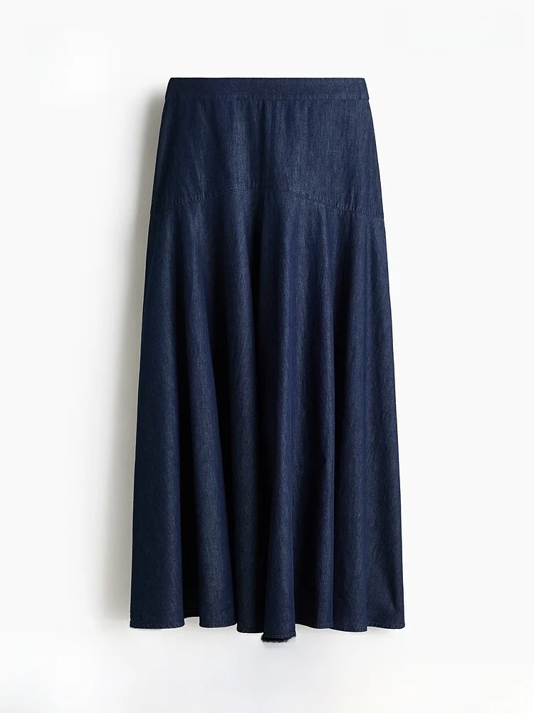 

Spring New Women's Bell Bot Denim Skirt A-Line Midi Skirt Loose Fit Cotton High Waist H&M 322267 Ladies Faion