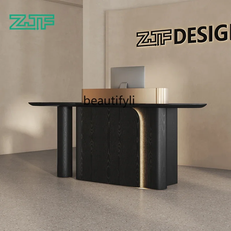 Beauty salon reception desk Company front desk Black light luxury store 2 meters checkout page Bar