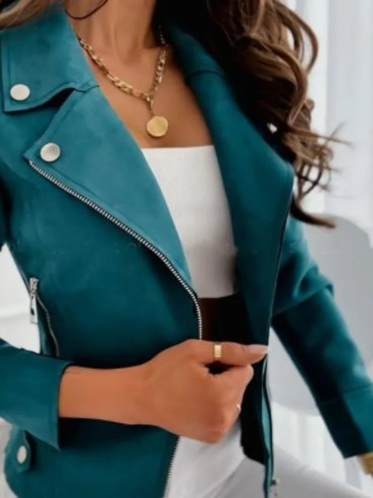 

Байкерские куртки, женская куртка из японской кожи с массивными лацканами, складная с открытой пуговицей, осенний комфорт для отдыха, Хэллоуин, Рождество, 2025 г.