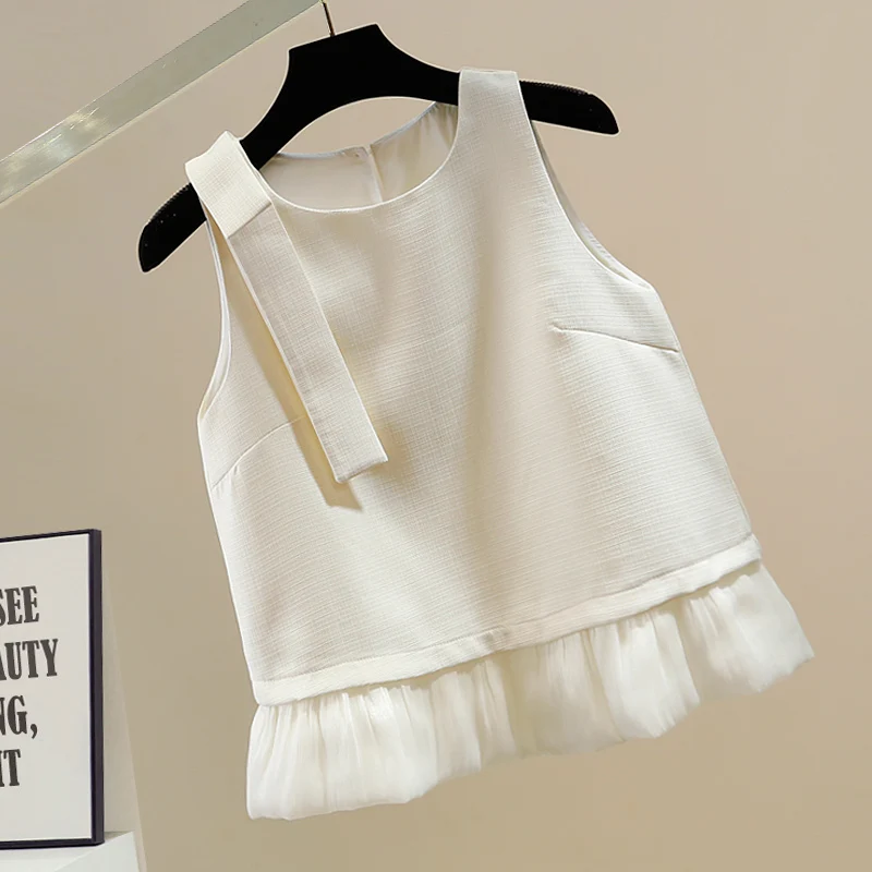 2025 Autumn New Women's French Petal-stitched Hem Sleeveless Slim Camisole - Summer New High-end Versatile Vest Top