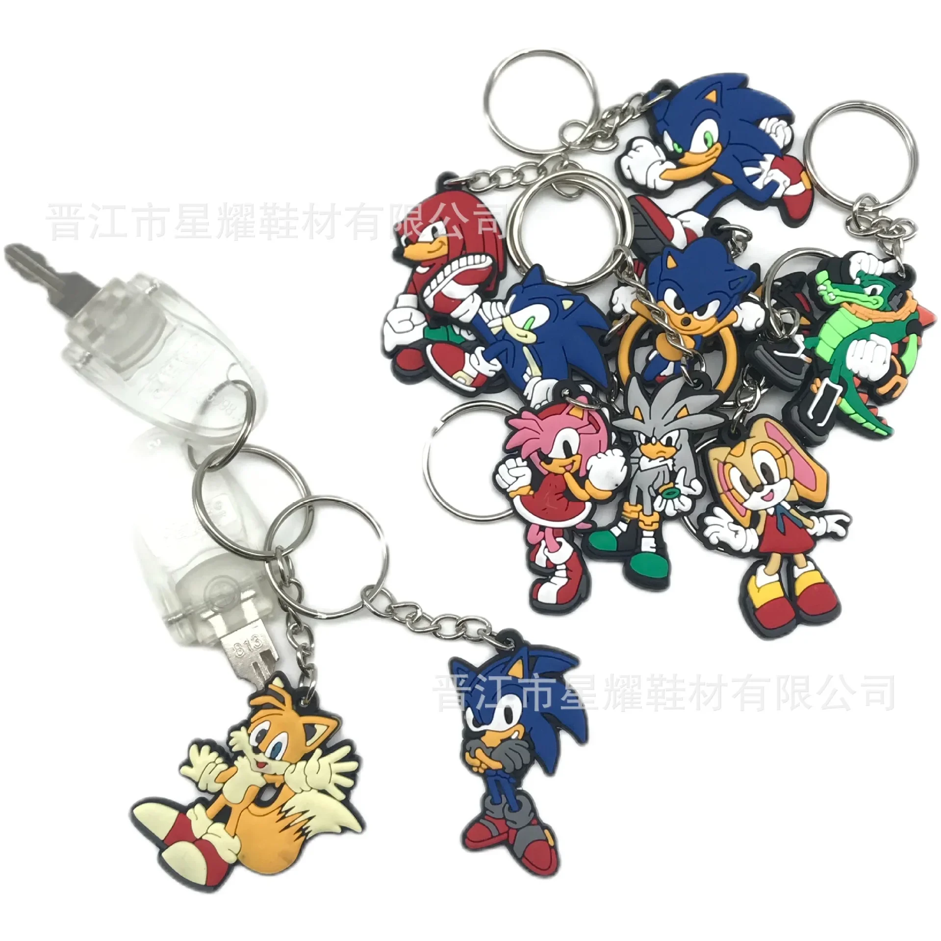 Sonic Anime Peripheral Silicone Keychain Cartoon Figures Amy Rose Team Dark Doll Key Chain Pendant Birthday Toys Gifts for Kids