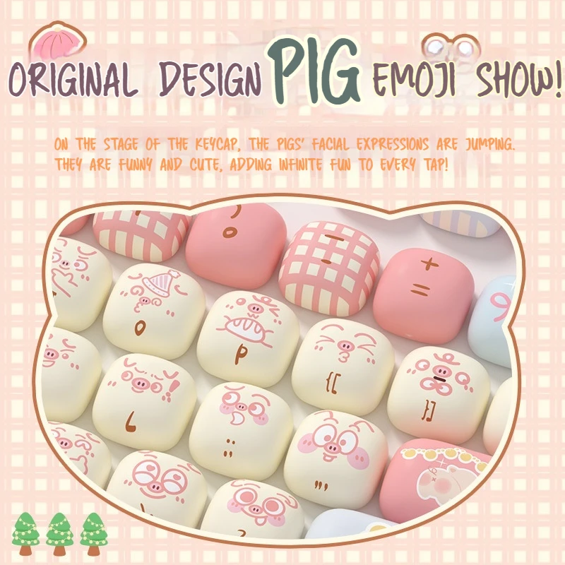 Pig Party Theme Keycaps, Material Pbt, Five-Sided Calor Sublimation, Cute Cartoon, Teclado Mecânico, 139 Key, Mog Altura