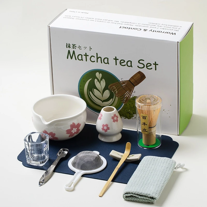 

10PCS Japanese Matcha Set Safe Flower Bowl Bamboo Whisk Holder Teaspoon Tea Sets Indoor Beverage Shop Tea-making Tools