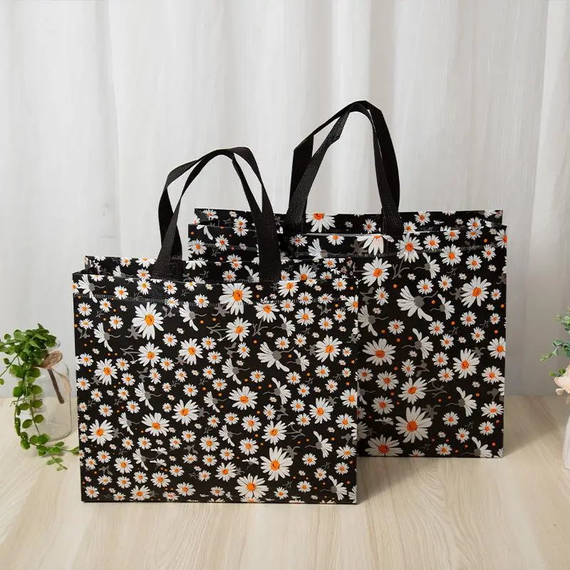 Reusable Shopping Bag Daisy Flower Pattern Foldable Grocery Bag Eco-Friendly Tote Bag non-Woven waterproof Shopper Groceries Bag