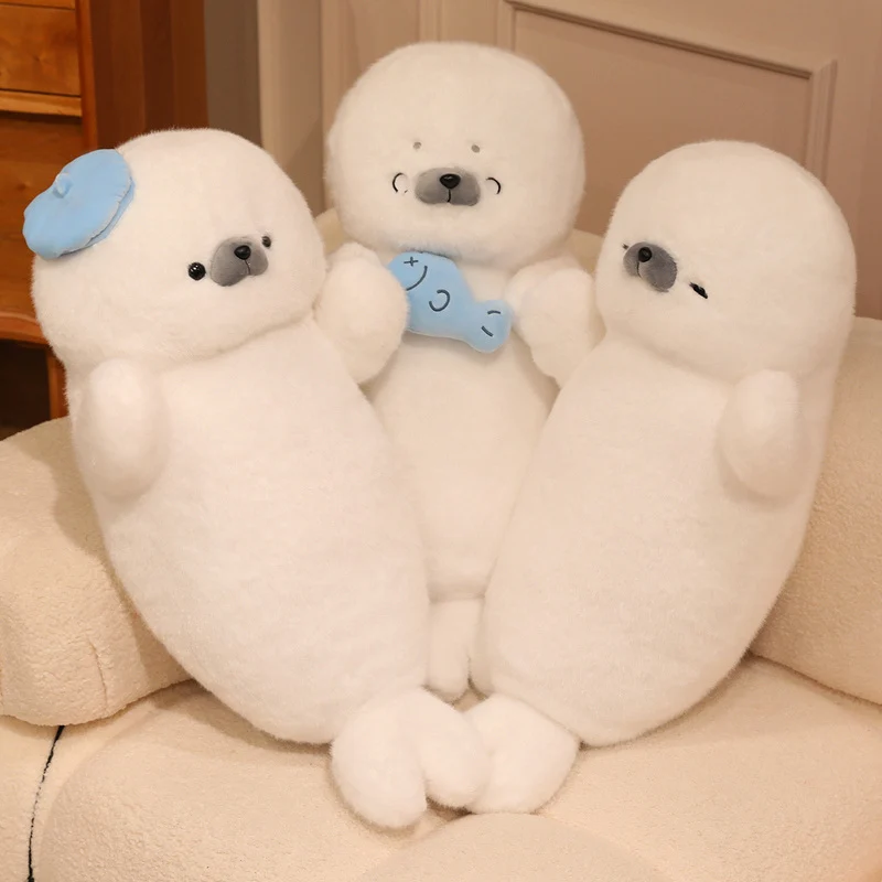 

Adorable Cartoon White Seal Plush Toys Cozy Fluffy Chubby Sleeping Seal Doll Warm Children Companion Cute Birthday Xmas Gift