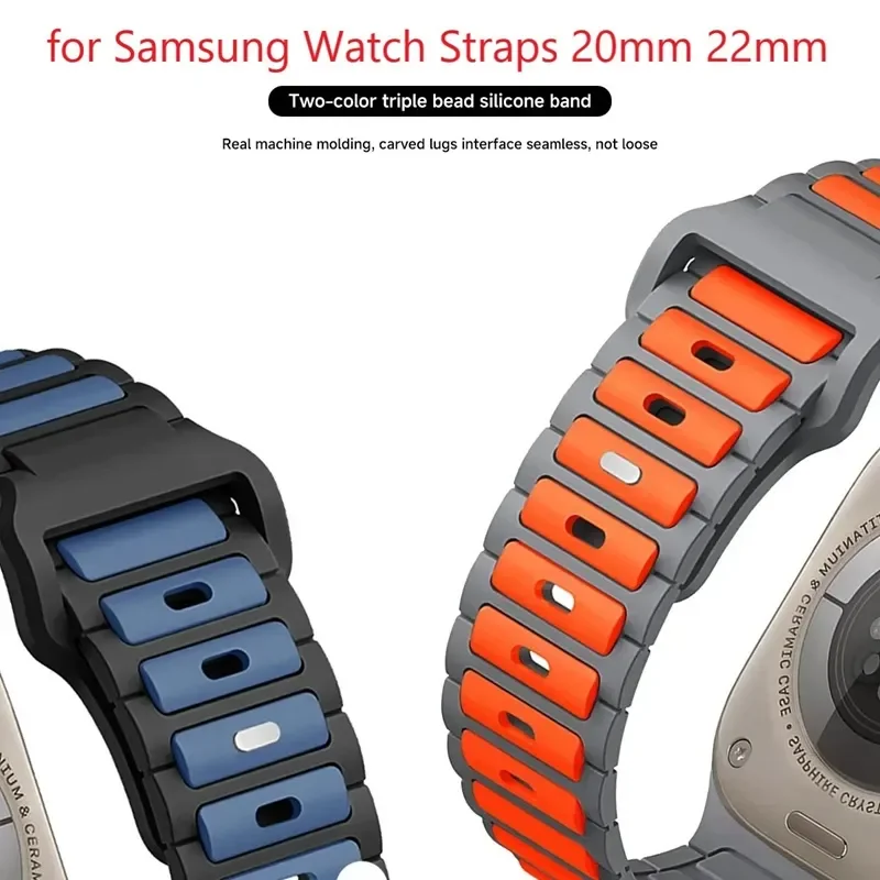حزام رياضي عام مزدوج اللون لساعة هواوي سامسونج جالاكسي 7 6 5 4 سوار سيليكون جالاكسي ساعة 20 ملم 22 ملم سوار ثنائي اللون