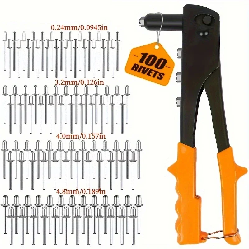 

100 Pieces Manual Manual Rivet Hand Gun Kit with Rivets, Non-Slip Portable One Rivet Machine for Plastic, Metal, Leather