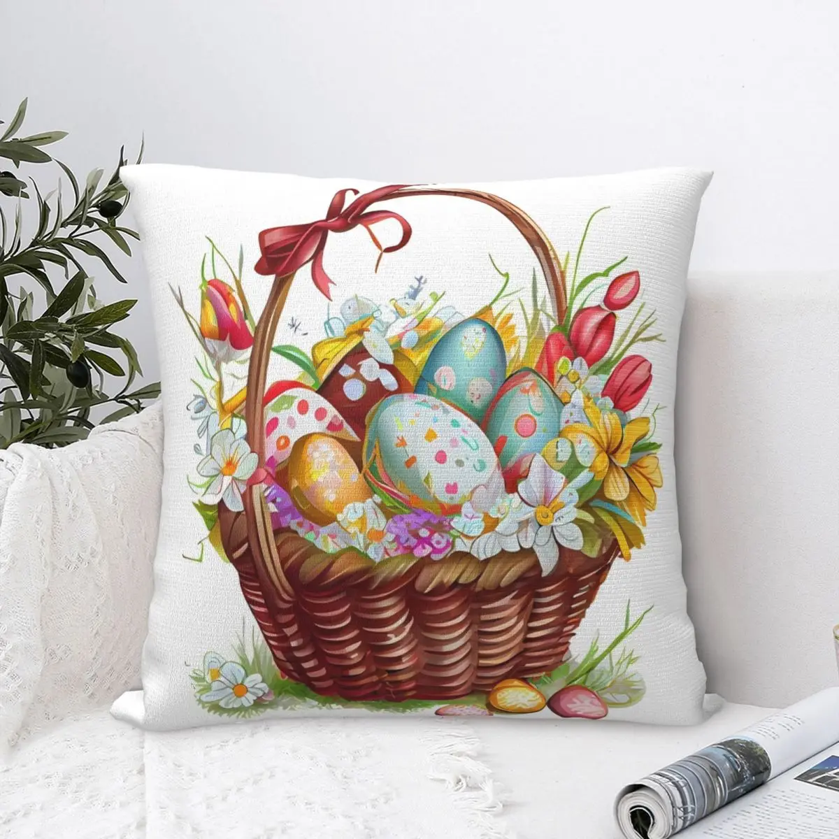 Pillow Cover Easter Egg Custom DIY Cushion Cover Watercolor Painting Pillow Case For Chair Sofa Home Decoration Pillowcases