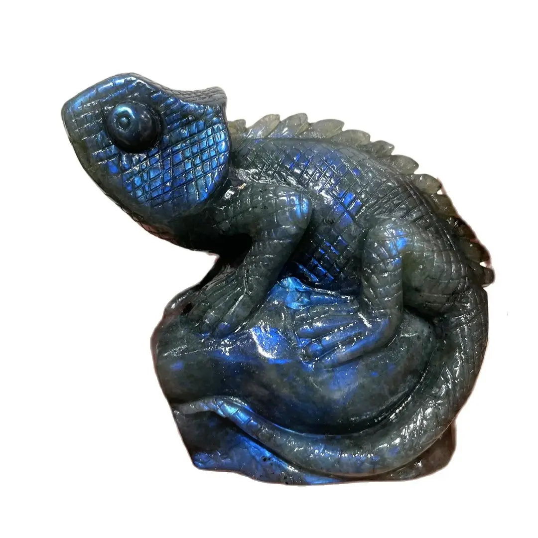 

7-8cm Blue Flash Labradorite Crystal Natural Minerals Carved Lizard Figurine Sculpture Decoration Jewelry Making Stone Products