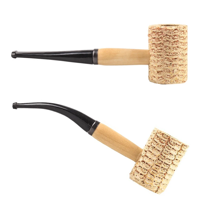 Natural Corn Husk Pipe - Traditional Men'S Straight-Style Curved-Style Tobacco Pipe - Corn Husk Filter - Men'S Smoking Accessory